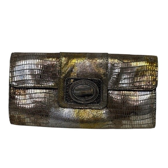 Todd Anthony Metallic Evening Bag Embossed Snakeskin Convertible Clutch Purse - Picture 11 of 11